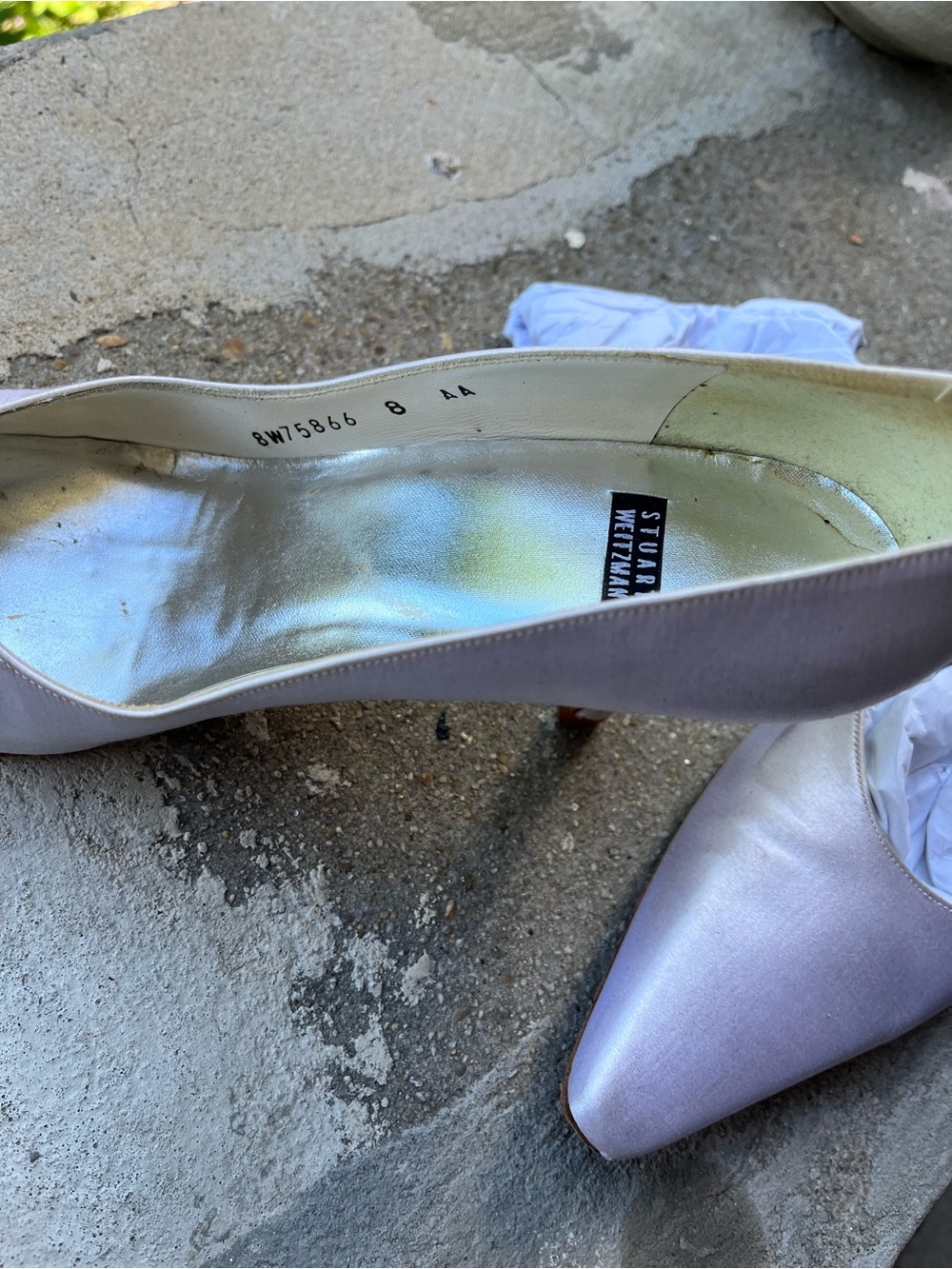 Stuart Weitzman Satin Pointed-Toe Pumps in Pearl - Picture 9 of 9